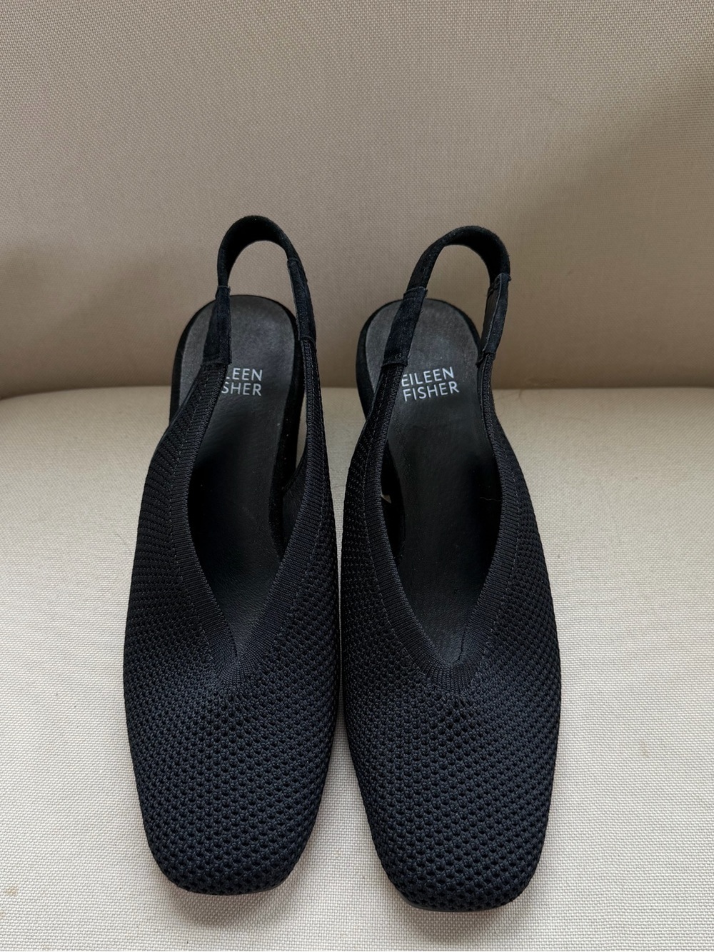 Eileen Fisher Vasa Shoes Size 7 Knit Sling backs Black Stretch Old Money Sleek